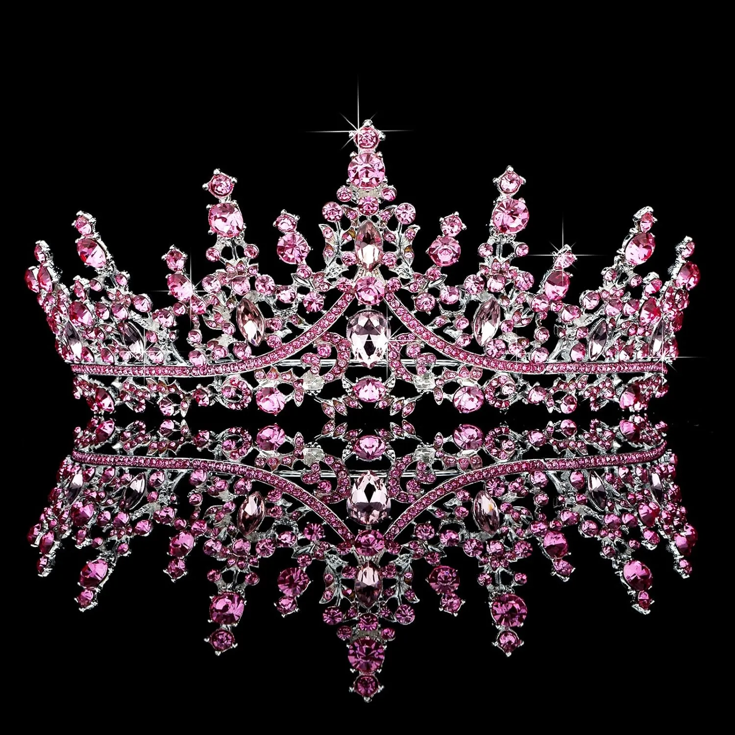 TOBATOBA Tiaras for Women, Pink Crystal Tiara Crowns for Women, Wedding Tiara for Bride Queen Crown, Royal Princess Quinceanera Headpieces for Birthday Prom Pageant Halloween Cosplay Accessories