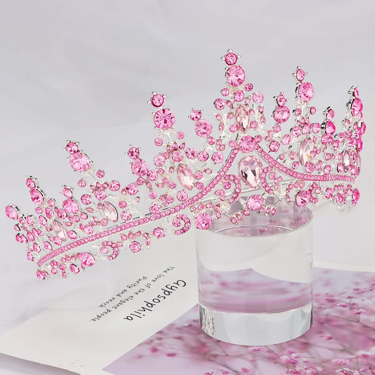 TOBATOBA Tiaras for Women, Pink Crystal Tiara Crowns for Women, Wedding Tiara for Bride Queen Crown, Royal Princess Quinceanera Headpieces for Birthday Prom Pageant Halloween Cosplay Accessories