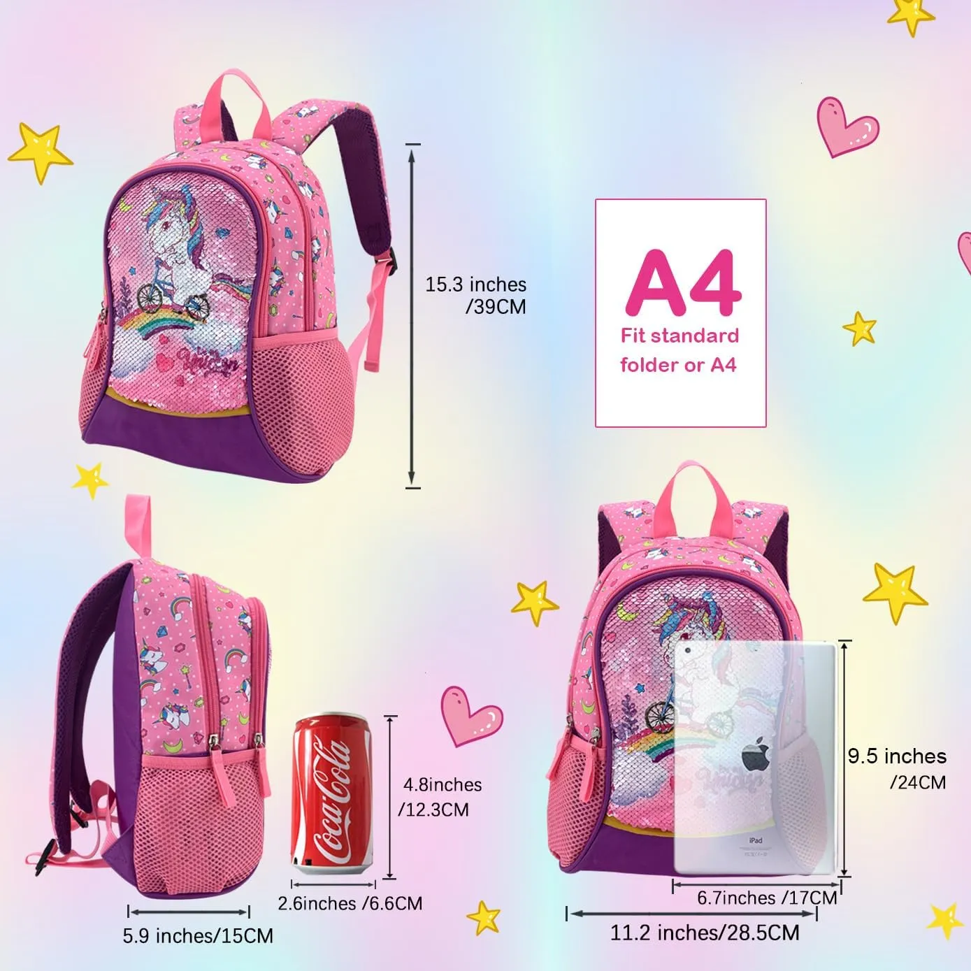 Toddler Unicorn Backpack for Girls Kids 3-5 Year Old Age 4-6 with Reversible Sequins Children Bookbag Lightweight for Preschool Kindergarten Early Elementary School Bag for little Child