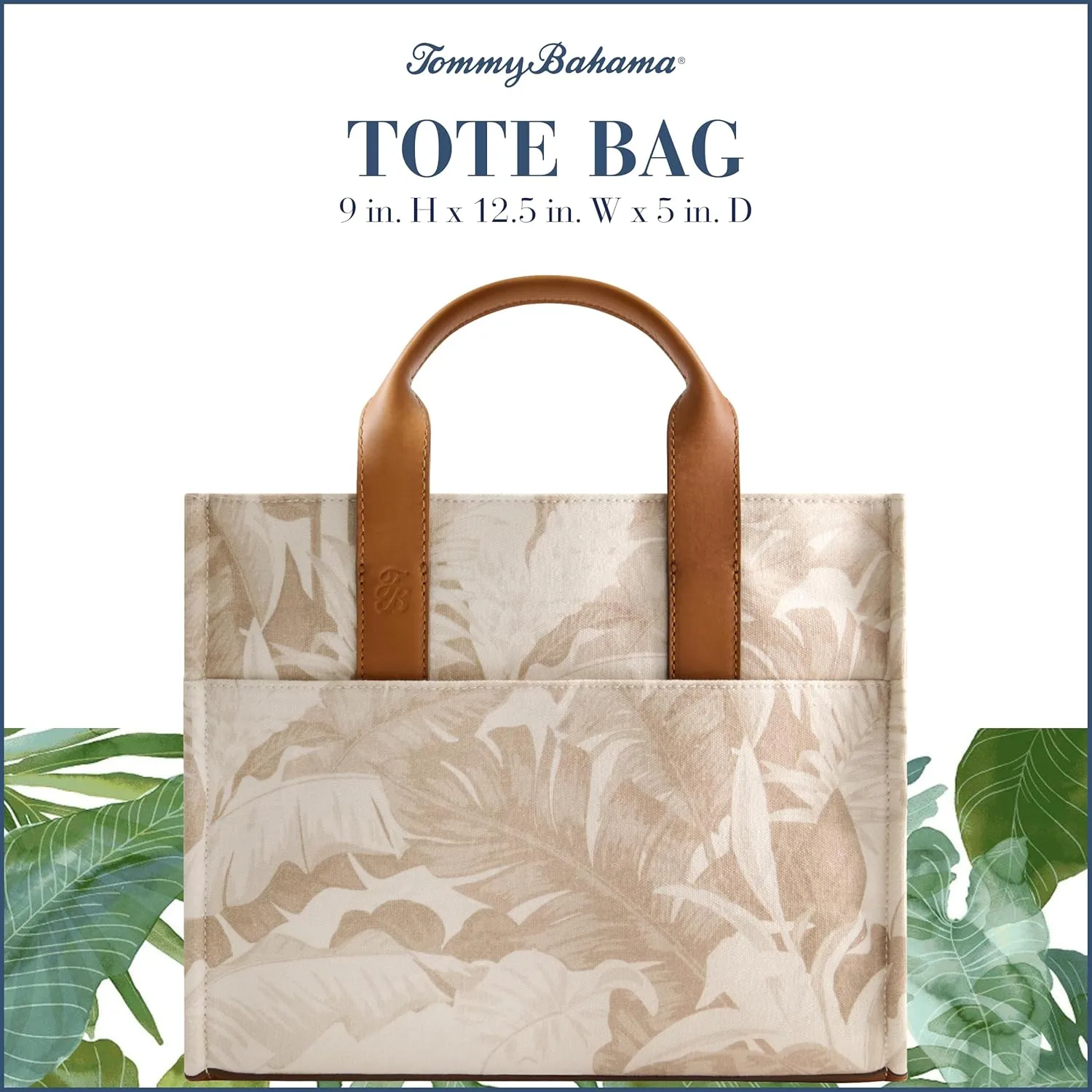 Tommy Bahama Women's Tote Bag, Medium Travel Purse Handbag with Adjustable Shoulder Strap and Leather Trim