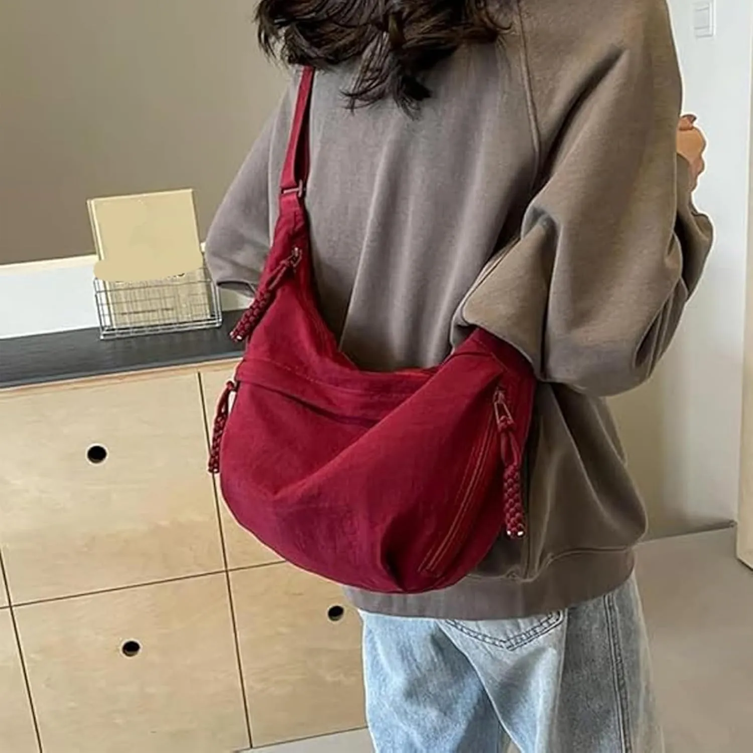 Toselfwith Women's Fashion Plain Color Nylon Crossbody Bag, Crossbody Bags for Women Travel with Adjustable Shoulder Straps