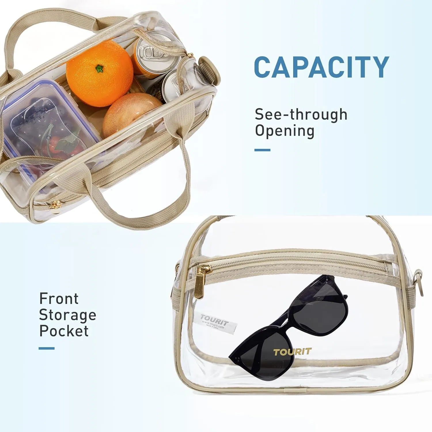 TOURIT Stadium Approved Clear Lunch Bag Transparent Bag with Adjustable Strap Clear Lunch Box for Women Men Work
