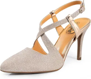 Trary Black Silver Gold Heels for Women Pointed Toe Stiletto Heels Sandals Slingback Crisscross Strap 3.7 Inches Adjustable Buckle Women's Pumps Fashion Comfortable Dress Shoes Party Prom Wedding