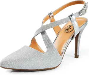 Trary Black Silver Gold Heels for Women Pointed Toe Stiletto Heels Sandals Slingback Crisscross Strap 3.7 Inches Adjustable Buckle Women's Pumps Fashion Comfortable Dress Shoes Party Prom Wedding