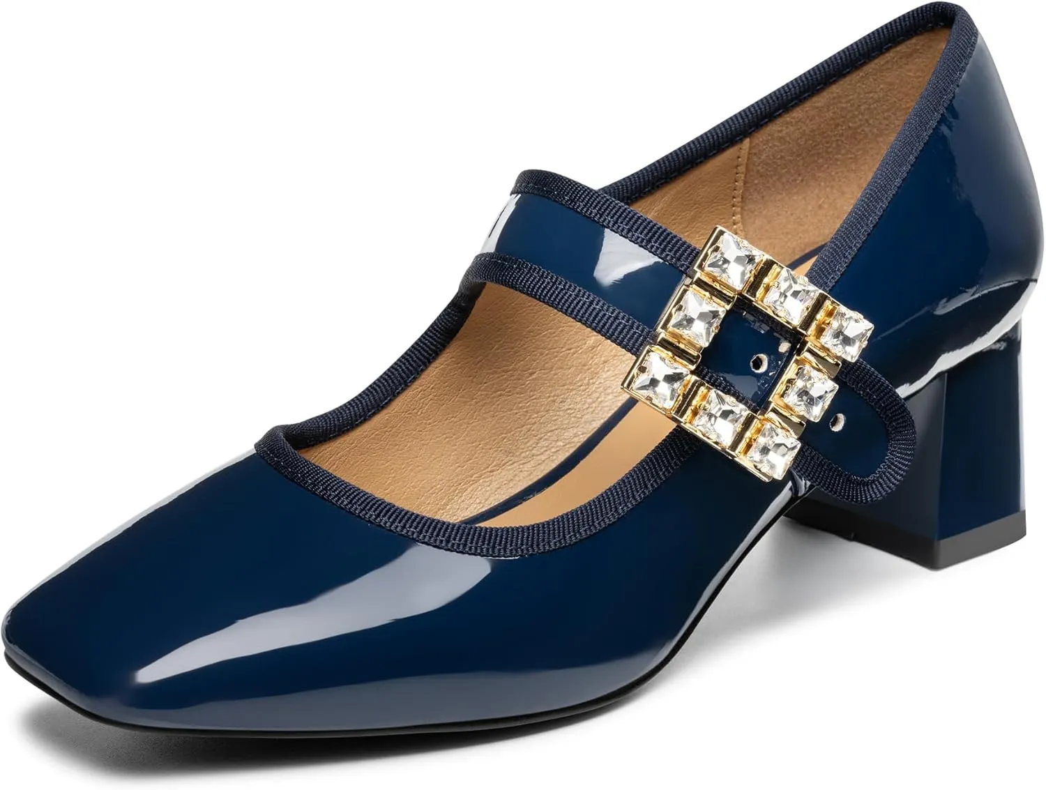 Trary Mary Janes Chunky Mid Heel Pumps, Closed Square Toe Block Heels, Mary Janes Pumps for Women