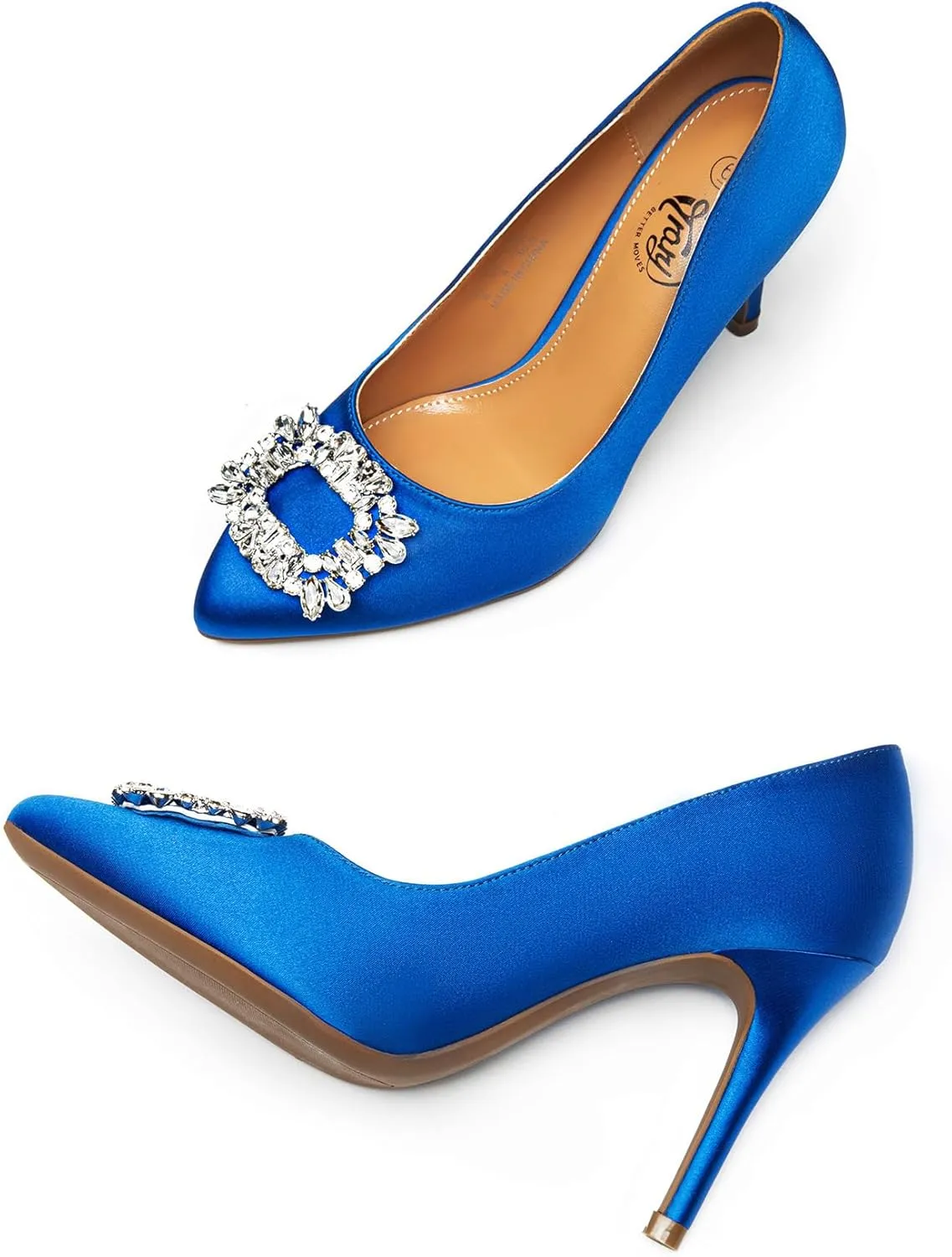 Trary Women's Stiletto High Heels Pumps Wedding Closed Toe Heels Sparkly Rhinestone Sexy Elegant Women's Pumps Party Bridal Dress Shoes for Women with Jewel Buckle