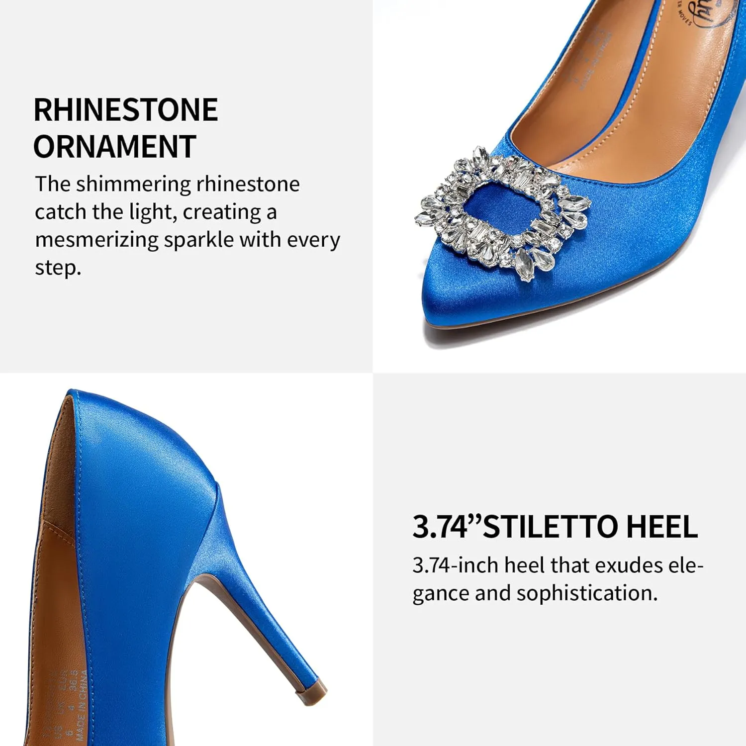 Trary Women's Stiletto High Heels Pumps Wedding Closed Toe Heels Sparkly Rhinestone Sexy Elegant Women's Pumps Party Bridal Dress Shoes for Women with Jewel Buckle