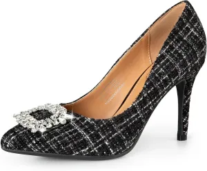 Trary Women's Stiletto High Heels Pumps Wedding Closed Toe Heels Sparkly Rhinestone Sexy Elegant Women's Pumps Party Bridal Dress Shoes for Women with Jewel Buckle
