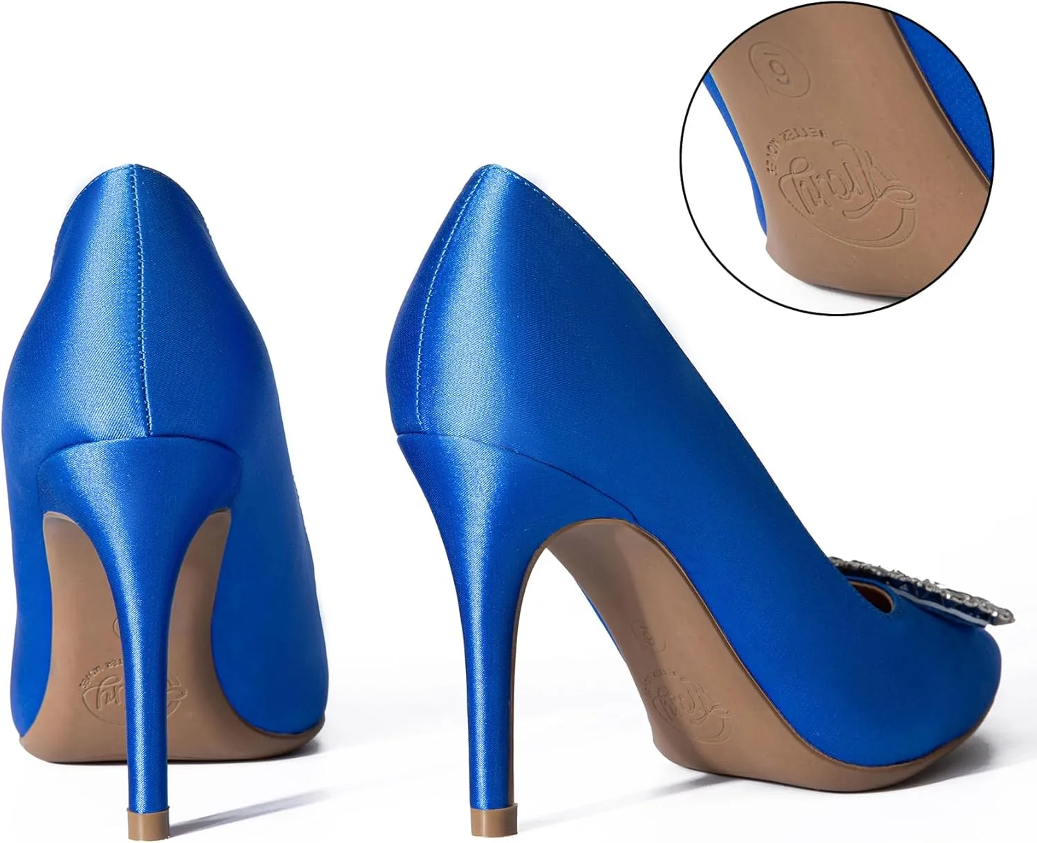 Trary Women's Stiletto High Heels Pumps Wedding Closed Toe Heels Sparkly Rhinestone Sexy Elegant Women's Pumps Party Bridal Dress Shoes for Women with Jewel Buckle