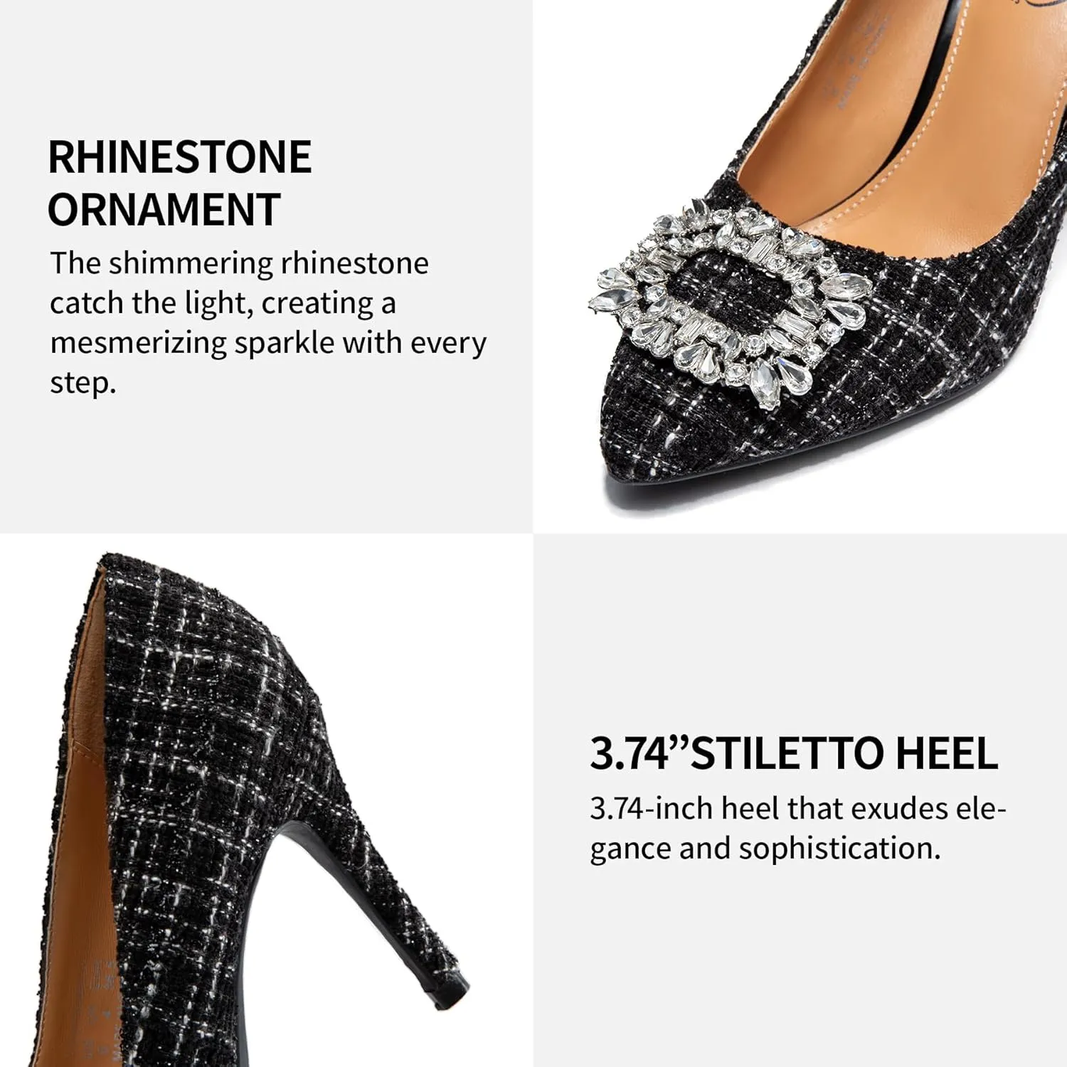 Trary Women's Stiletto High Heels Pumps Wedding Closed Toe Heels Sparkly Rhinestone Sexy Elegant Women's Pumps Party Bridal Dress Shoes for Women with Jewel Buckle