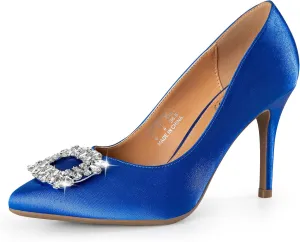 Trary Women's Stiletto High Heels Pumps Wedding Closed Toe Heels Sparkly Rhinestone Sexy Elegant Women's Pumps Party Bridal Dress Shoes for Women with Jewel Buckle