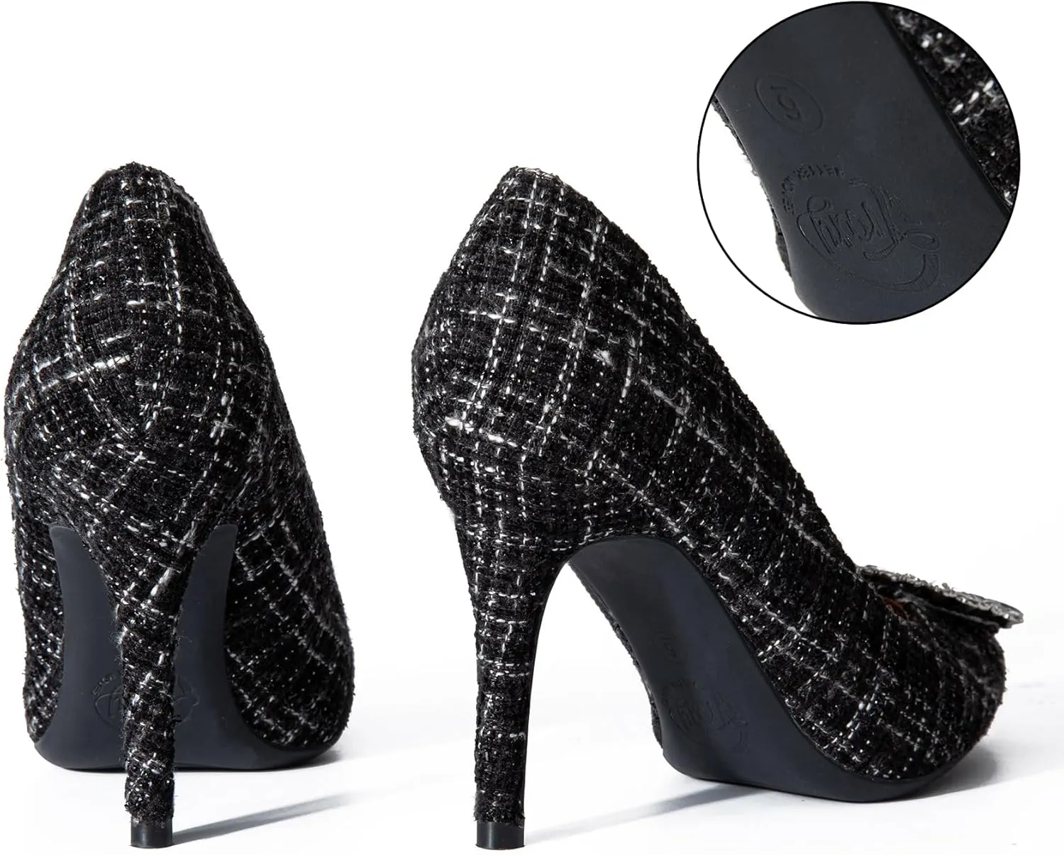 Trary Women's Stiletto High Heels Pumps Wedding Closed Toe Heels Sparkly Rhinestone Sexy Elegant Women's Pumps Party Bridal Dress Shoes for Women with Jewel Buckle