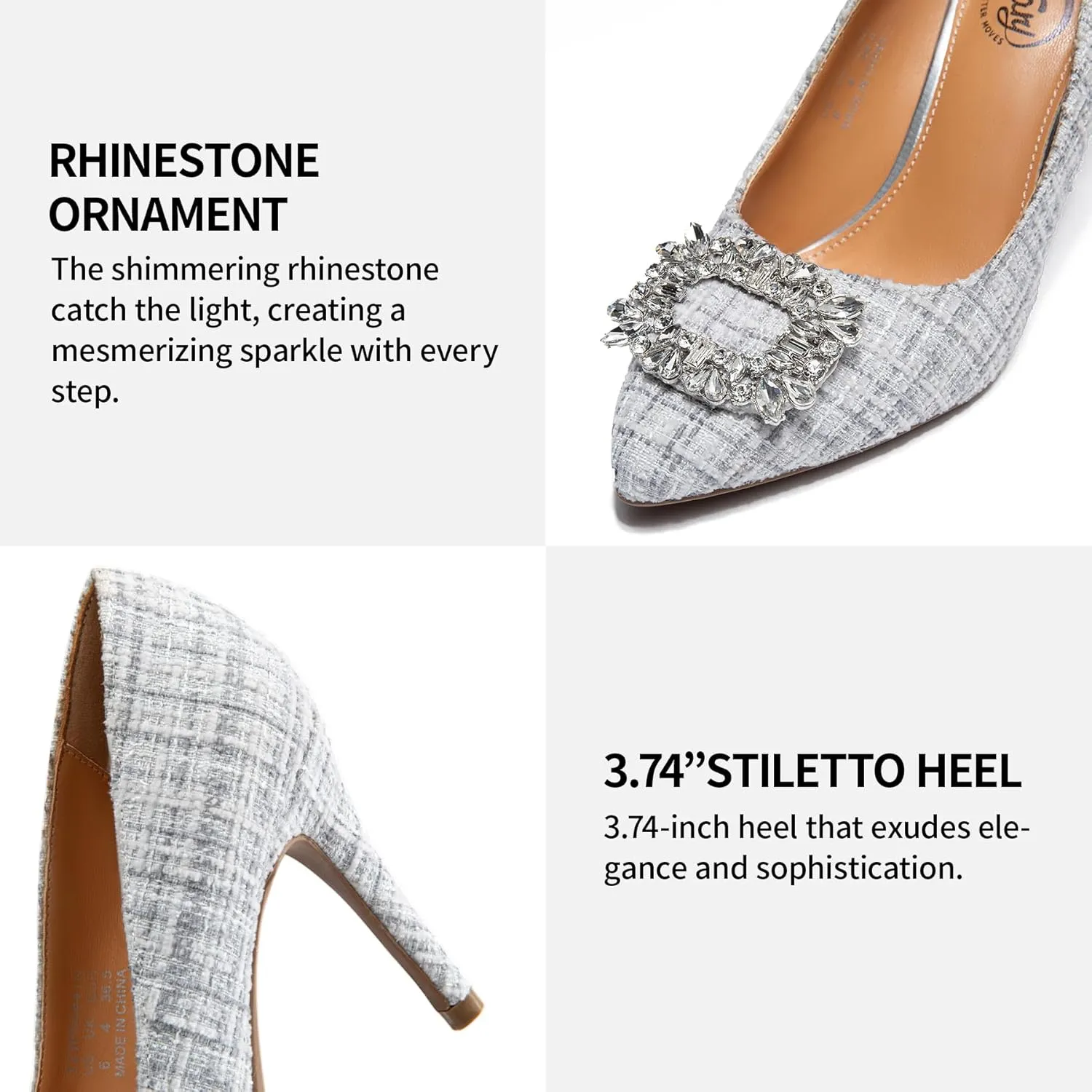 Trary Women's Stiletto High Heels Pumps Wedding Closed Toe Heels Sparkly Rhinestone Sexy Elegant Women's Pumps Party Bridal Dress Shoes for Women with Jewel Buckle