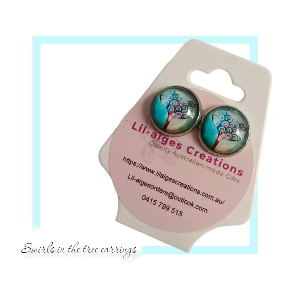 Tree of Life cabochon stud earrings, made in Australia