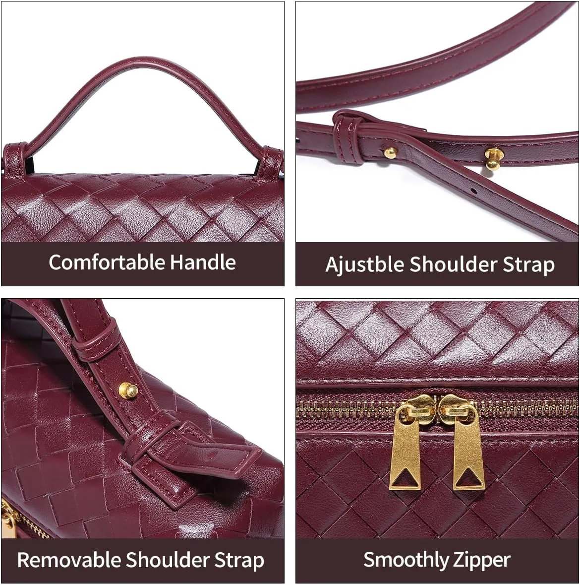 Trendy Woven Crossbody Purse Bag for Women, Cute Shoulder Bag Square Box Bags Mini PU Leather Top Handle Purses Handbag