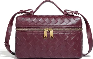 Trendy Woven Crossbody Purse Bag for Women, Cute Shoulder Bag Square Box Bags Mini PU Leather Top Handle Purses Handbag