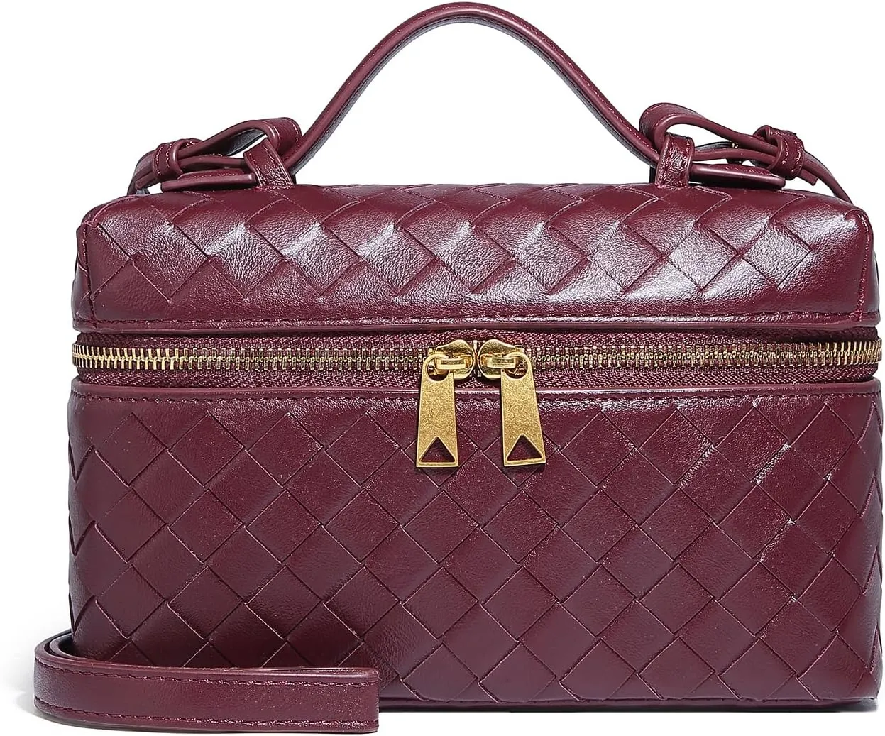 Trendy Woven Crossbody Purse Bag for Women, Cute Shoulder Bag Square Box Bags Mini PU Leather Top Handle Purses Handbag