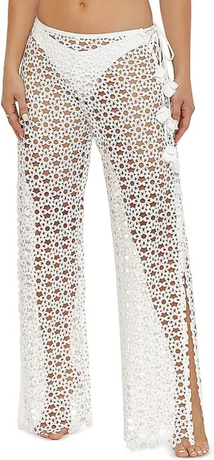 Trina Turk womens Chateau Lace Up Pants, Split Side, Wide Leg, Beach Cover Ups for Women