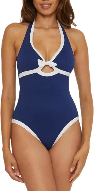 Trina Turk Women's Standard Courtside One Piece Swimsuit, Plunge Neck, Keyhole, Cut Out, Bathing Suits