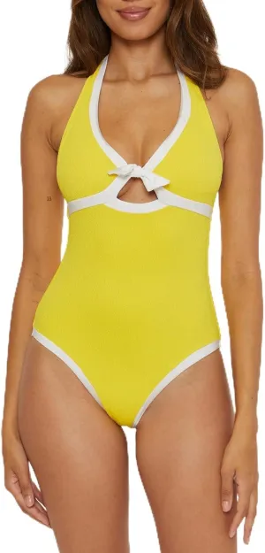 Trina Turk Women's Standard Courtside One Piece Swimsuit, Plunge Neck, Keyhole, Cut Out, Bathing Suits