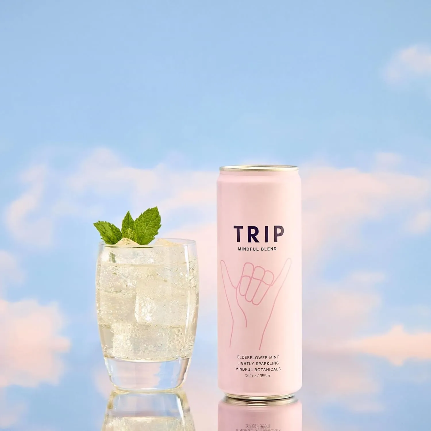 Trip Mindful Blend, Lightly Sparkling Adaptogen Seltzer, Mocktail w/ 120mg Magnesium Citrate with Ashwagandha, Lions Mane & L Theanine, No Added Sugar, Vegan, Elderflower Mint, 12 Oz, 12Pk