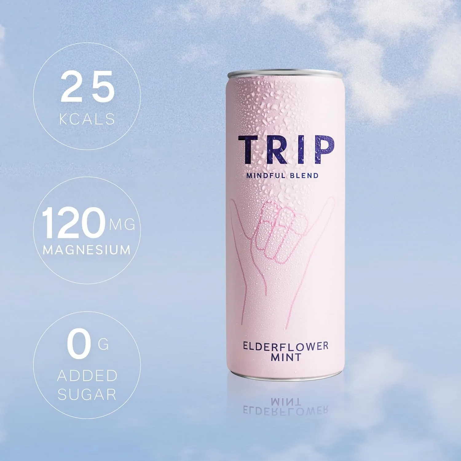 Trip Mindful Blend, Lightly Sparkling Adaptogen Seltzer, Mocktail w/ 120mg Magnesium Citrate with Ashwagandha, Lions Mane & L Theanine, No Added Sugar, Vegan, Elderflower Mint, 12 Oz, 12Pk