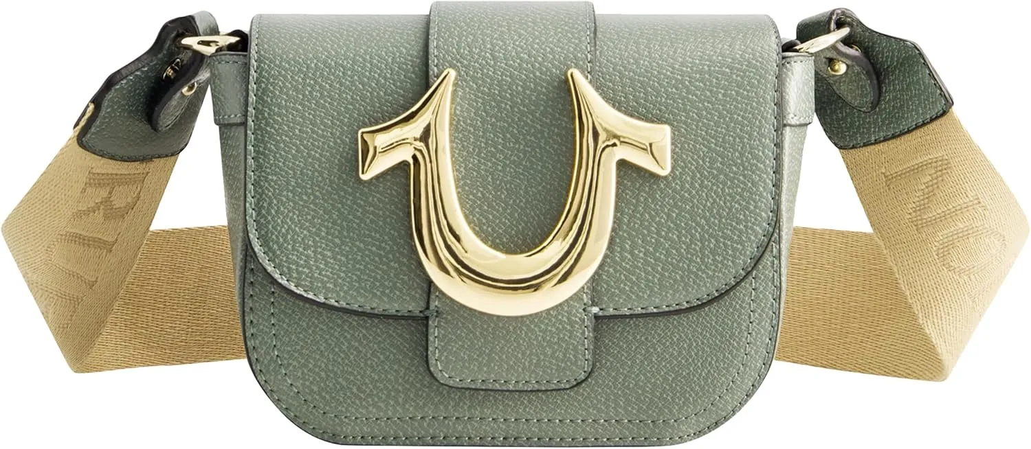 True Religion Women's Crossbody Bag, Mini Flap Adjustable Shoulder Handbag with Horseshoe Logo