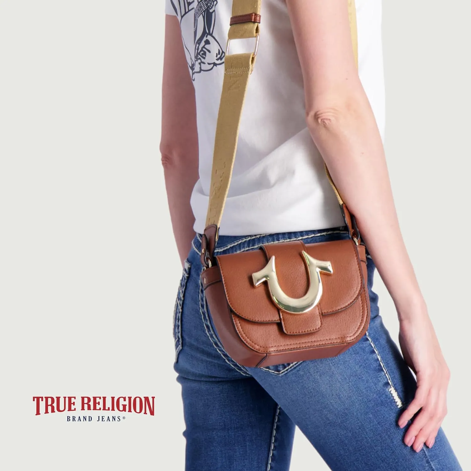 True Religion Women's Crossbody Bag, Mini Flap Adjustable Shoulder Handbag with Horseshoe Logo