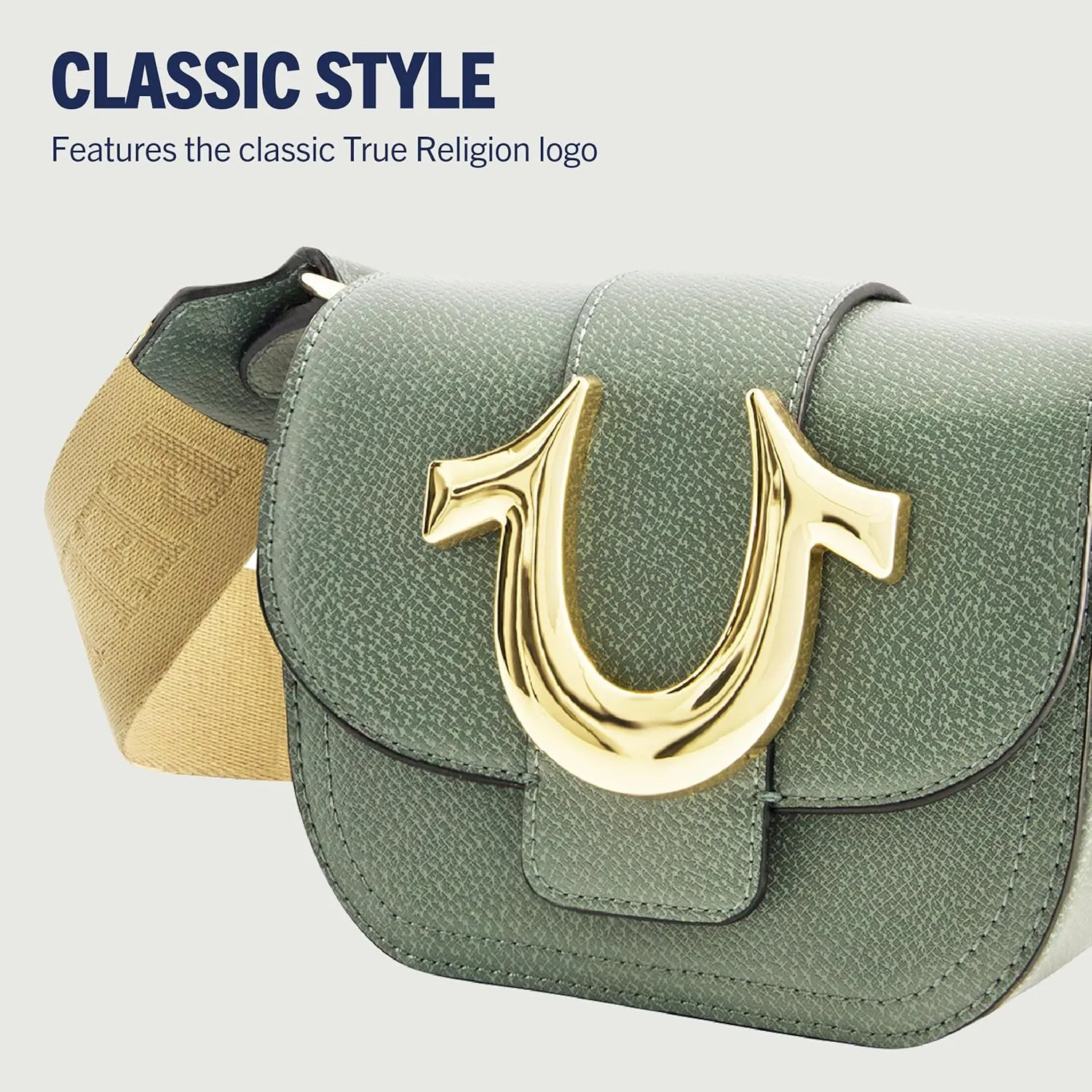 True Religion Women's Crossbody Bag, Mini Flap Adjustable Shoulder Handbag with Horseshoe Logo