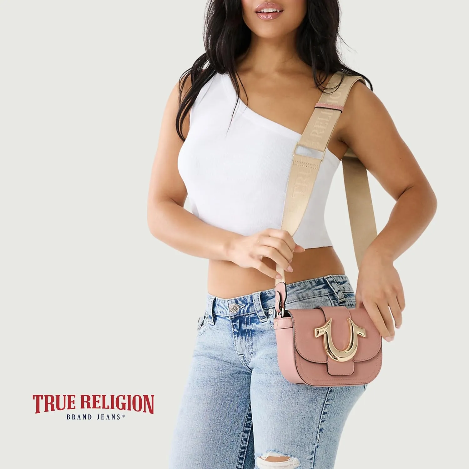 True Religion Women's Crossbody Bag, Mini Flap Adjustable Shoulder Handbag with Horseshoe Logo