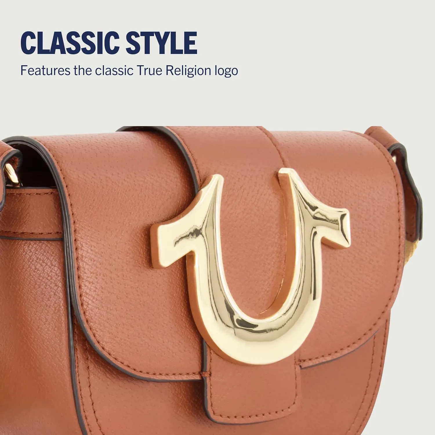 True Religion Women's Crossbody Bag, Mini Flap Adjustable Shoulder Handbag with Horseshoe Logo