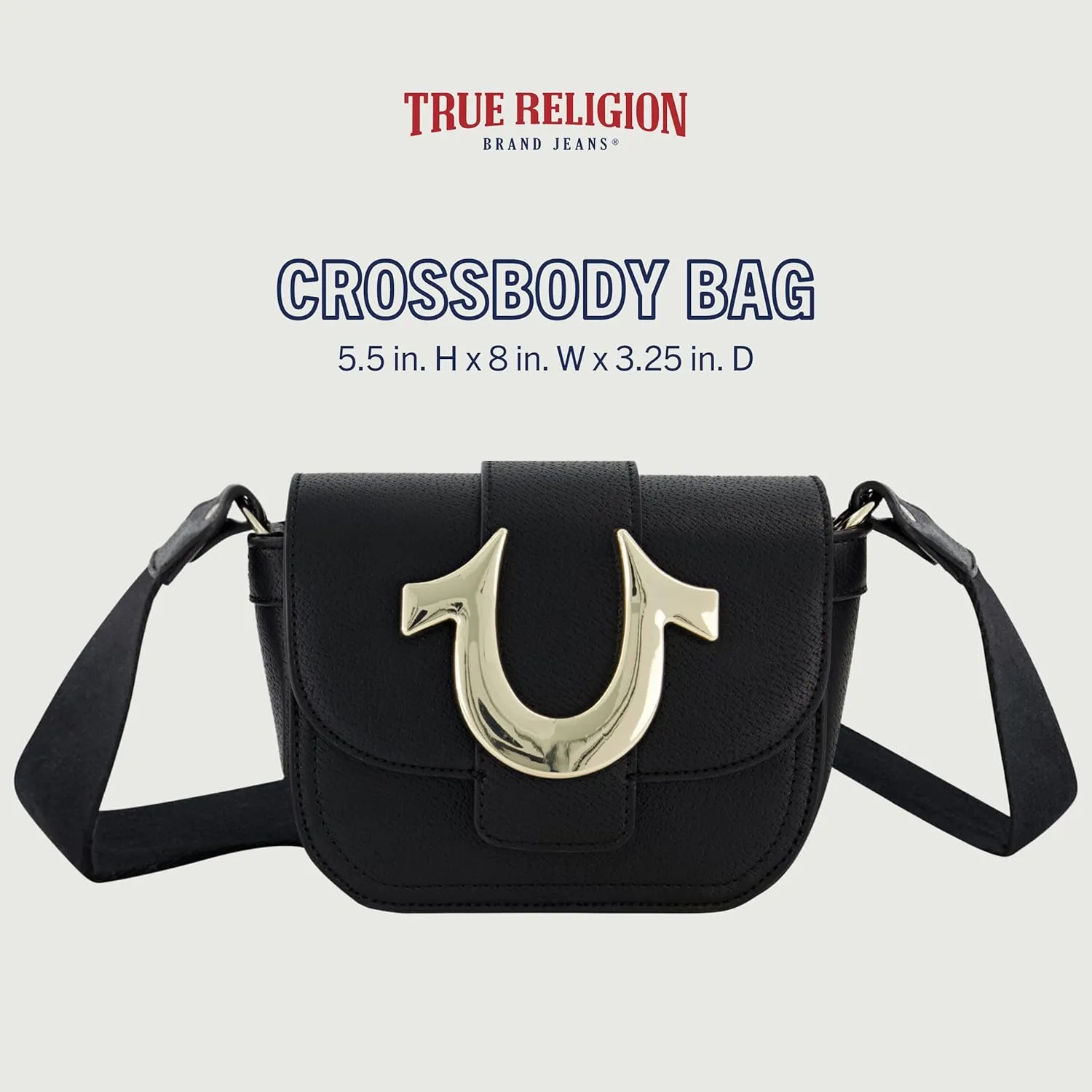 True Religion Women's Crossbody Bag, Mini Flap Adjustable Shoulder Handbag with Horseshoe Logo
