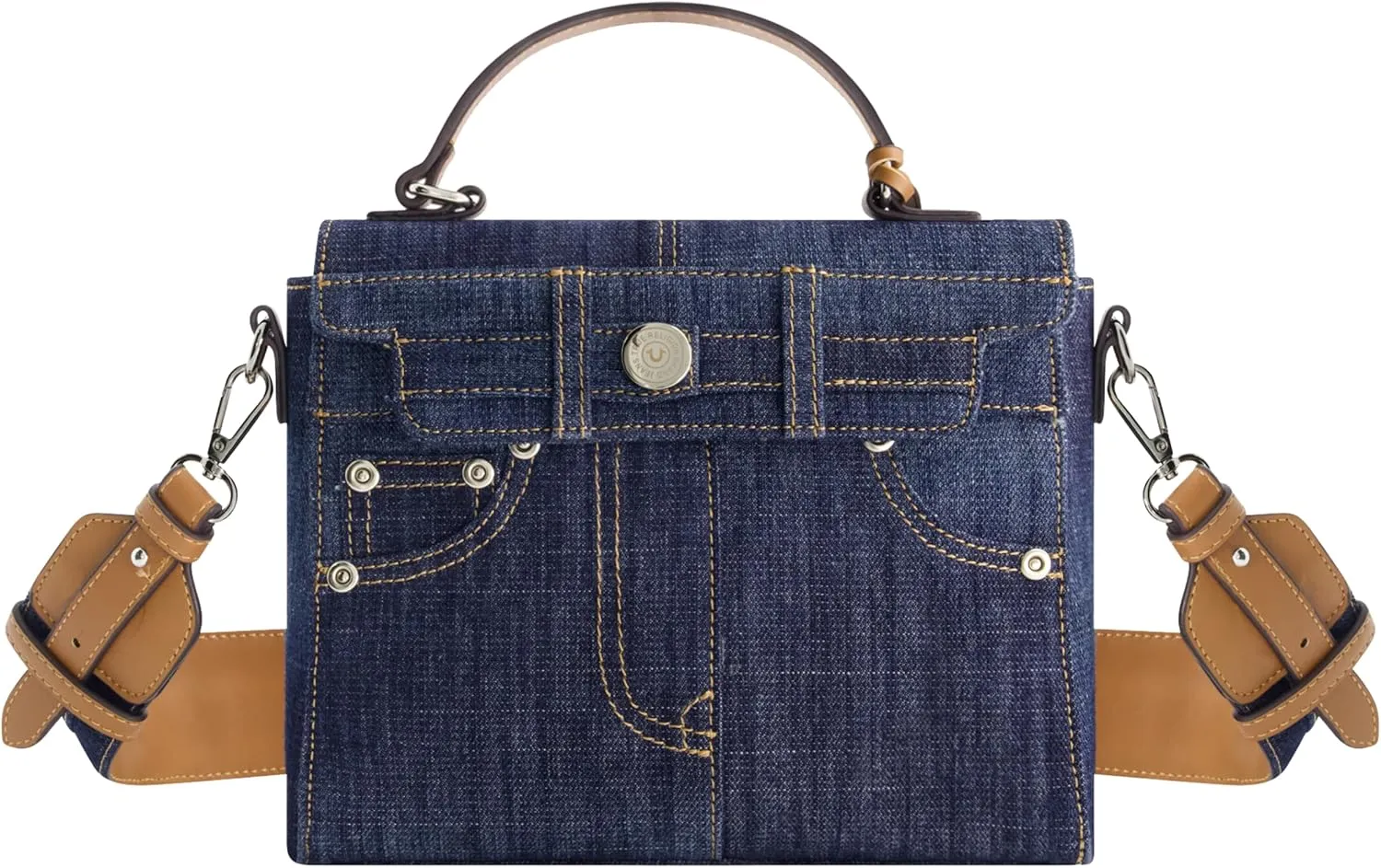 True Religion Women's Shoulder Bag Purse, Jean Pocket Mini Flap Crossbody Handbag with Adjustable Strap