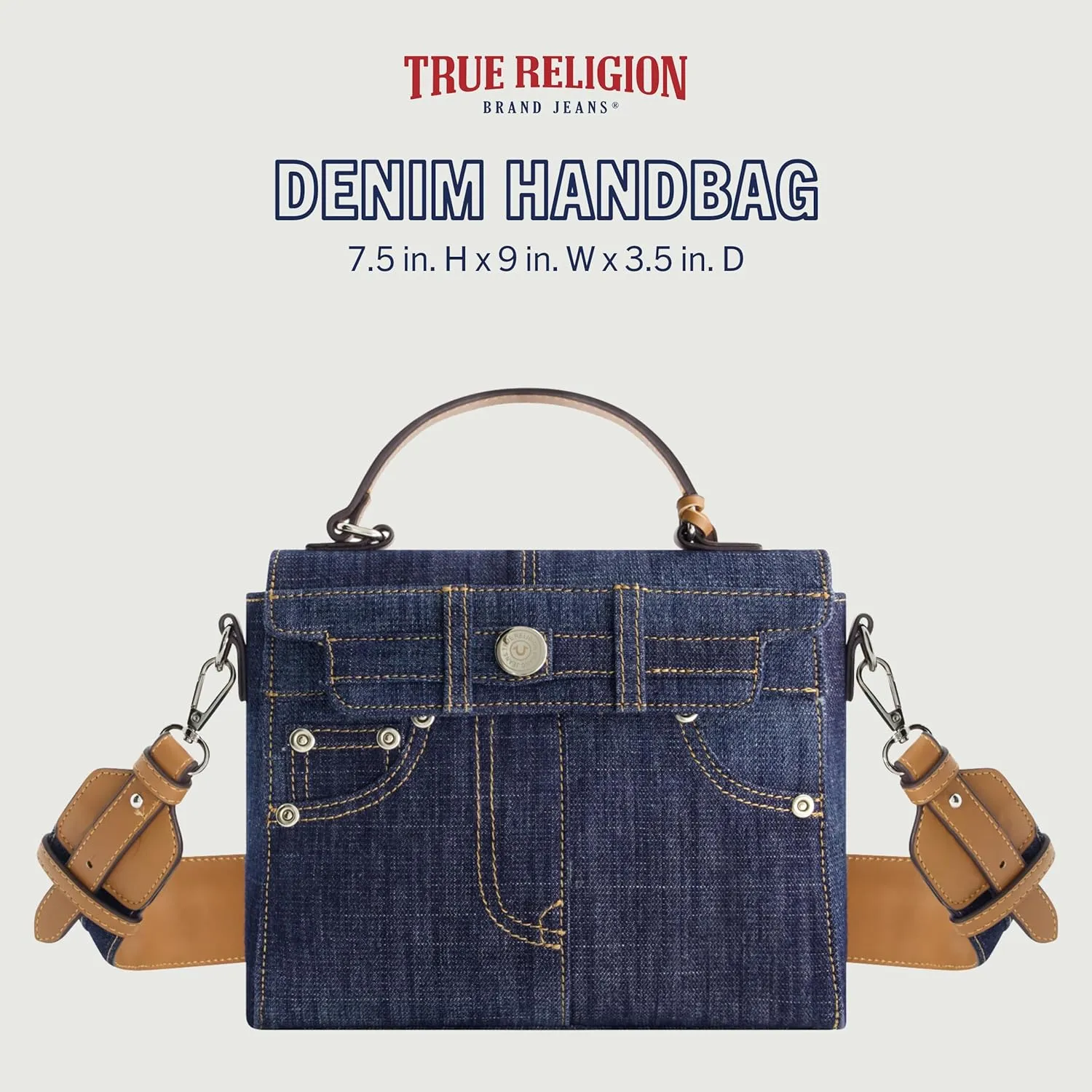 True Religion Women's Shoulder Bag Purse, Jean Pocket Mini Flap Crossbody Handbag with Adjustable Strap