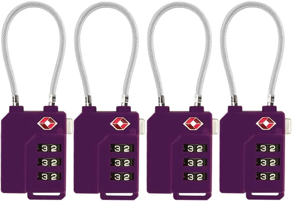 TSA Lock Security 3 Digit Combination Suitcase Luggage Bag Code Lock Padlock (Purple-4-Pack)