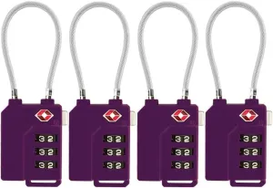 TSA Lock Security 3 Digit Combination Suitcase Luggage Bag Code Lock Padlock (Purple-4-Pack)