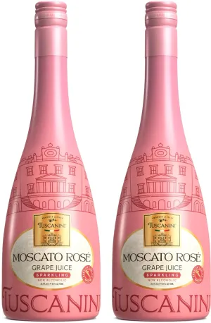 Tuscanini Italian Moscato Rose Sparkling Grape Juice, 25.3oz (2 Pack) | Non Alcoholic Sparkling Juice | Valentines Day Gift | Elegant Champagne Bottle | Imported from Italy | Great for Mocktails | Kosher