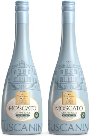 Tuscanini Sparkling Moscato Grape Juice, 25.3oz (2 Pack) | Non Alcoholic Italian Moscato | Elegant Champagne Bottle | Imported from Italy | Great for Cocktails | Kosher