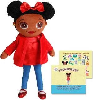 Tyriqa The Technologist: 15-inch Plush Doll with Sticker Activity Book - Teaches Stem, Girl Doll with Educational & Inspirational Features