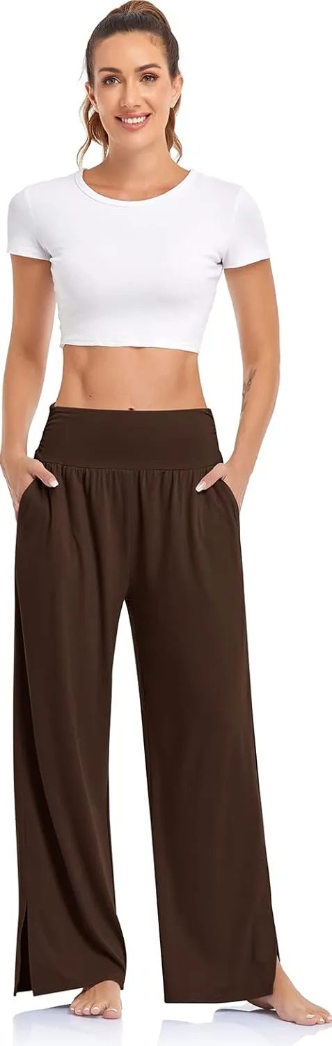 UEU Womens Wide Leg Yoga Pants High Waisted Adjustable Tie Knot Joggers Casual Loose Plus Size Lounge Sweatpants with Pockets