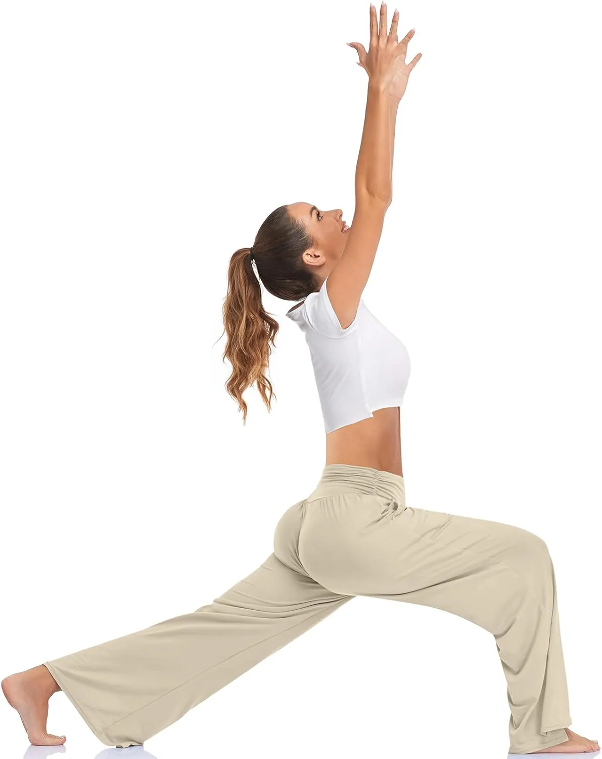 UEU Womens Wide Leg Yoga Pants High Waisted Adjustable Tie Knot Joggers Casual Loose Plus Size Lounge Sweatpants with Pockets