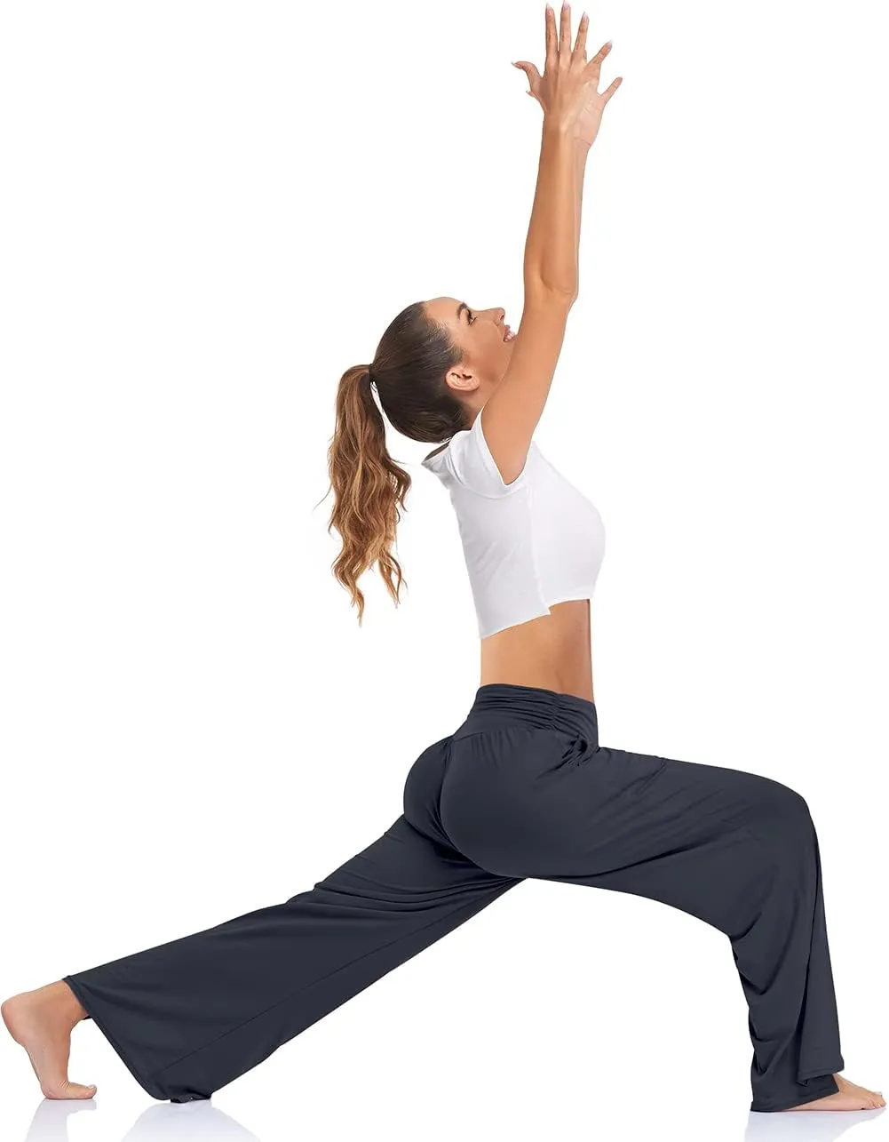 UEU Womens Wide Leg Yoga Pants High Waisted Adjustable Tie Knot Joggers Casual Loose Plus Size Lounge Sweatpants with Pockets