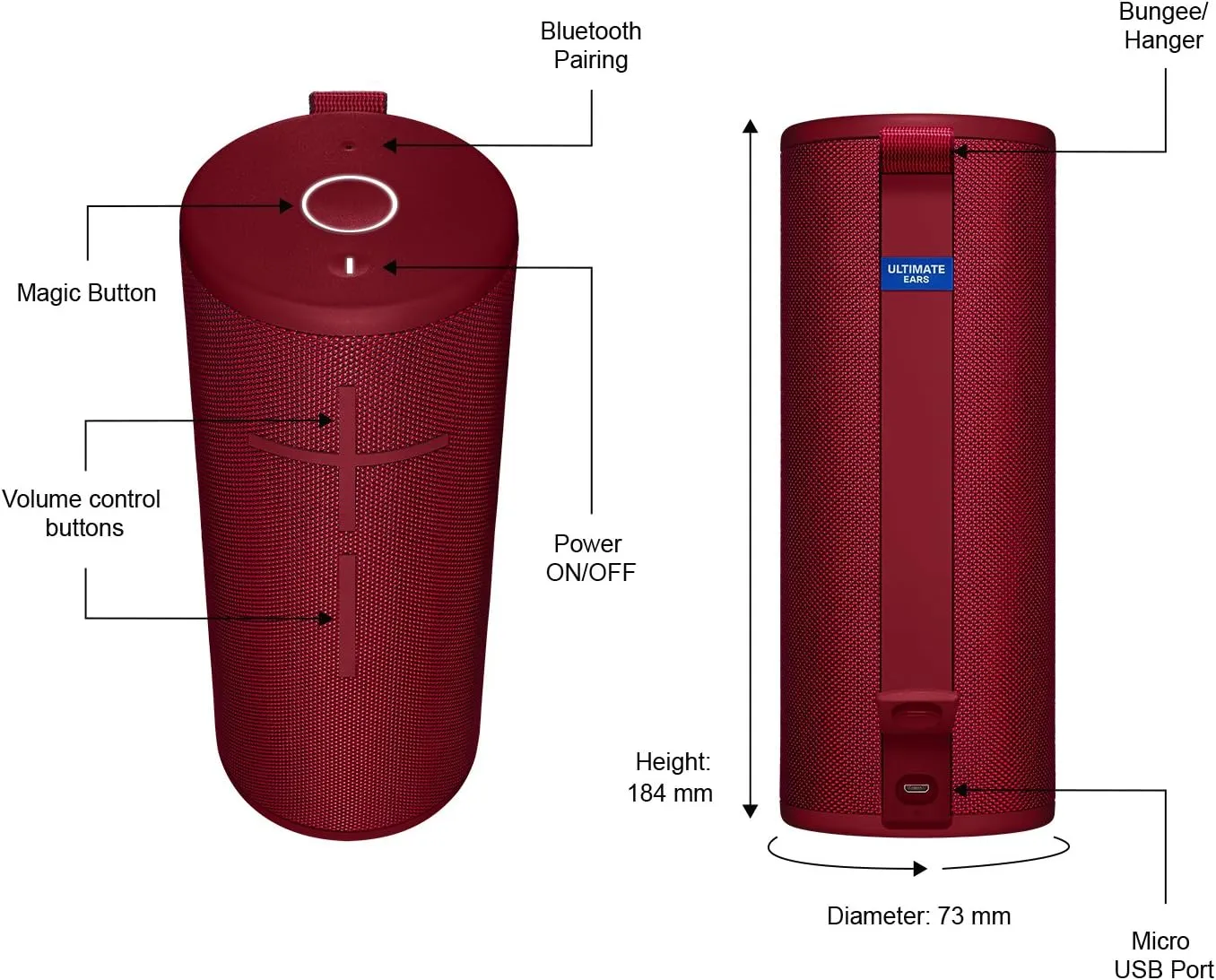 Ultimate Ears Boom 3 Wireless Bluetooth Speaker, Bold Sound   Deep Bass, Bluetooth, Magic Button, Waterproof, 15 Hours Battery, Range of 150 ft, Sunset Red