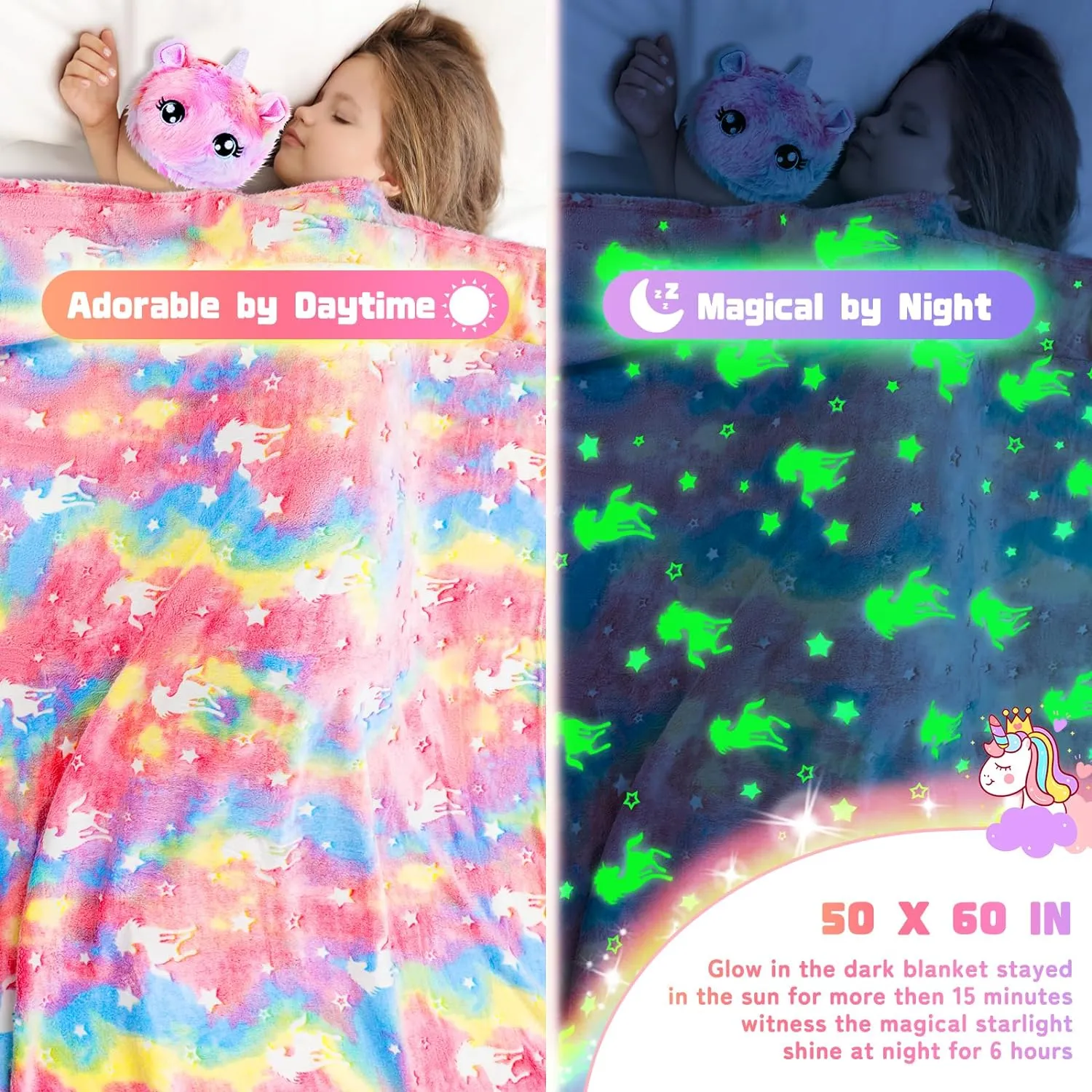 Unicorn Toys for Girls, Kids Gifts with Glowing Blanket, Water Bottle, Eye Mask, Headband, Crossbody Bag, Sunglasses - 12PCS Birthday Gift Toys for Girls 6-10 