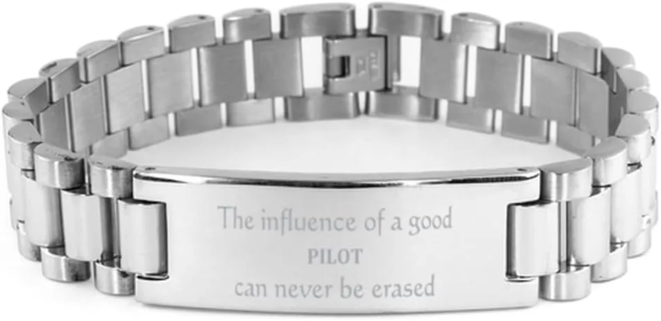 Unique Pilot Stainless Steel Bracelet - The Influence of a Good Pilot Can Never Be Erased - Inspirational Gifts for Aviators and Aviation Enthusiasts, Graduation, Christmas, Birthday