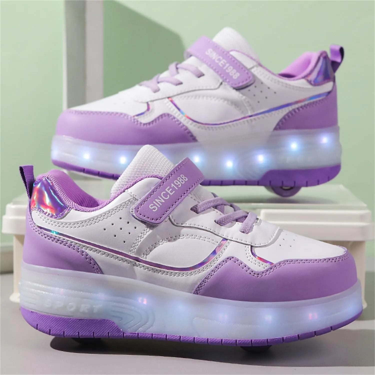 Unisex Roller Shoes Kids Sparkling Wheels Shoes Girls Light up Roller Skates Sneakers Boys Rechargeable Flashing Sneakers for Gift