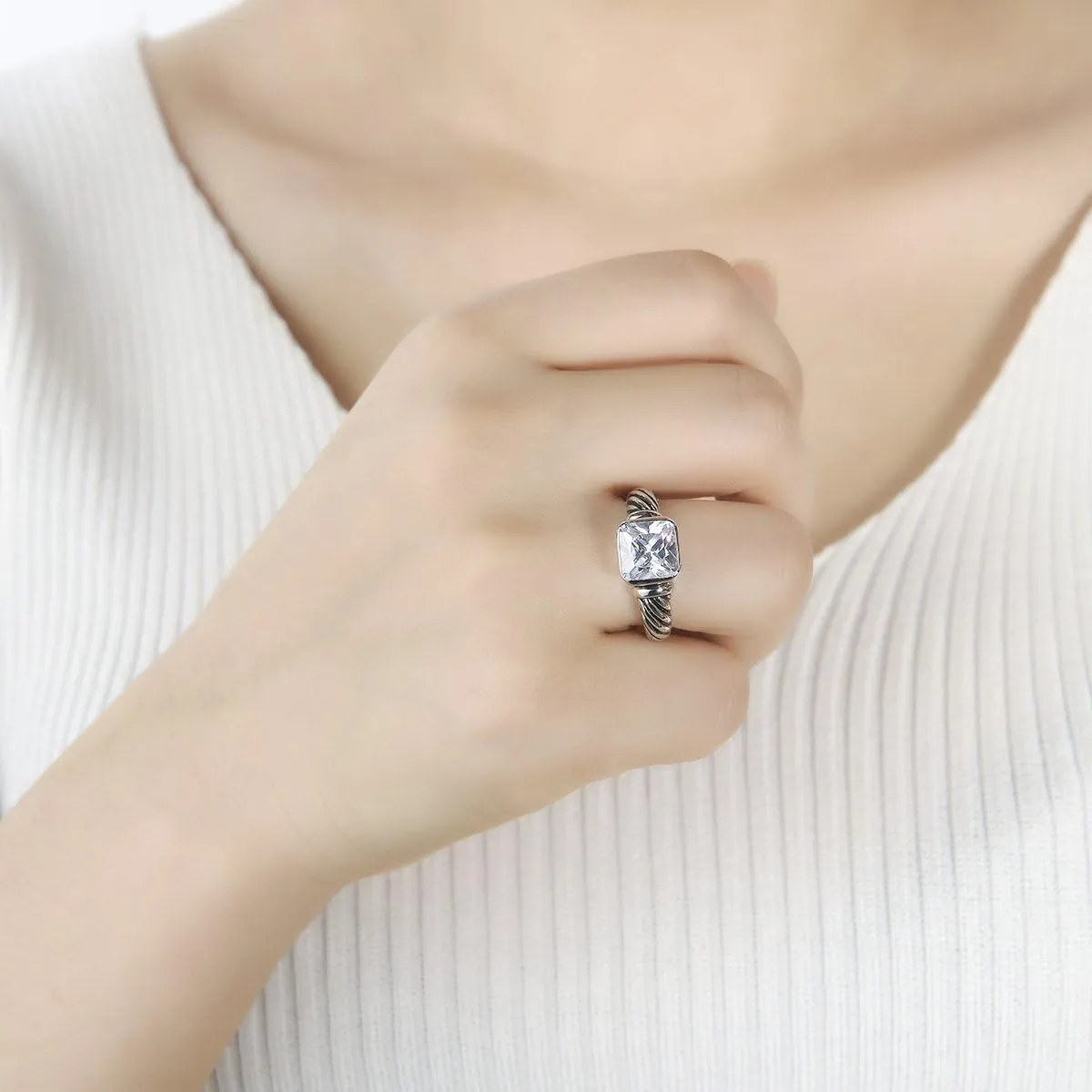UNY Jewel Twisted Cable Wire Petite CZ Ring Designer Inspired Fashion Brand Christmas Valentine Women Dupes Jewelry Gift
