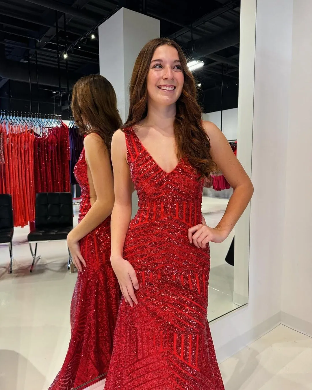V Neck Sequin Prom Dresses 2025 Sparkly Mermaid Formal Evening Gown for Women