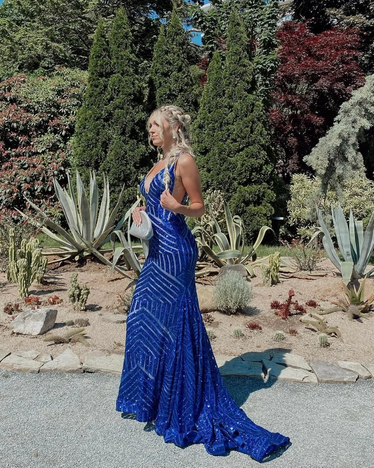 V Neck Sequin Prom Dresses 2025 Sparkly Mermaid Formal Evening Gown for Women