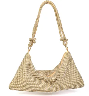 Valleycomfy Chic Rhinestone Purses for Women Sparkly Evening Handbag Bling Hobo Bag Shiny Silver Clutch Purse for Party